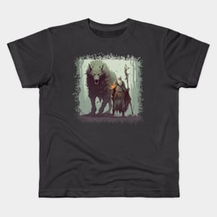 Enigmatic Guardians: Spirit Wolf and Master Kids T-Shirt